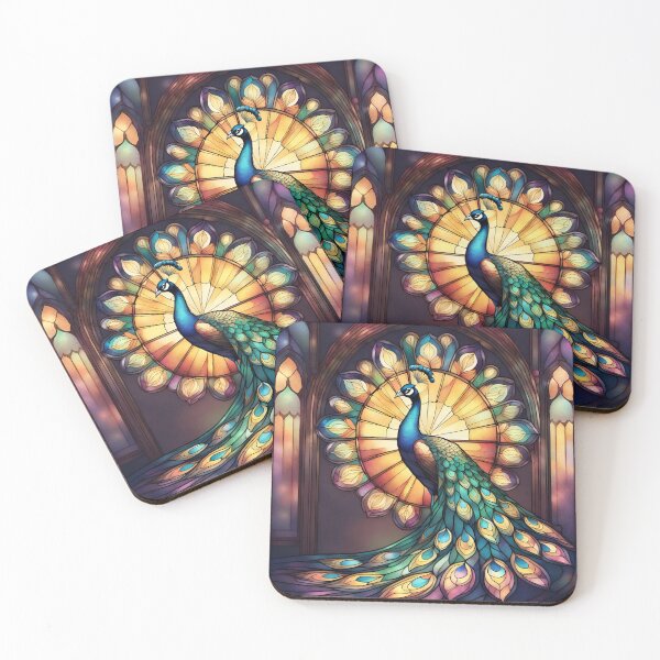 Item preview, colorful stained glass with animals, peacock designed and sold by GroonSpace.