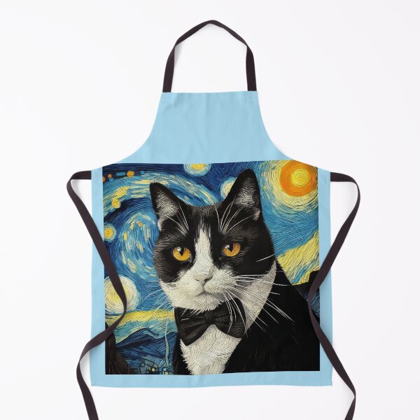 Item preview, Cat in Tuxedo Artistic Drawing with Van Gogh background designed and sold by CattyCornerPOD.