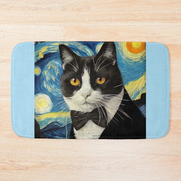 Item preview, Cat in Tuxedo Artistic Drawing with Van Gogh background designed and sold by CattyCornerPOD.