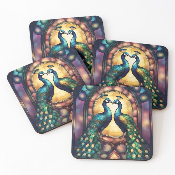 Item preview, colorful stained glass with animals, peacock designed and sold by GroonSpace.
