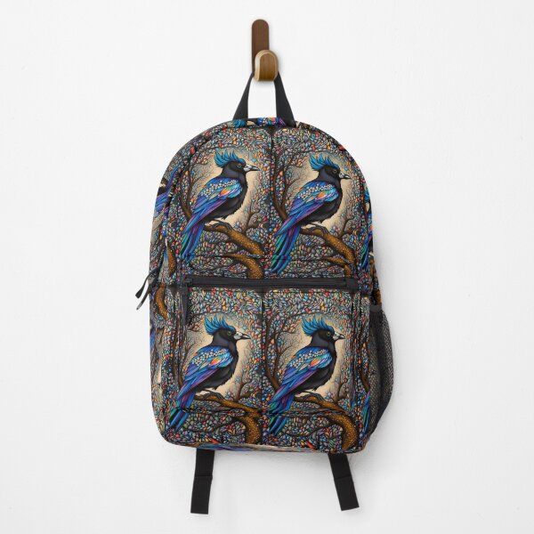 Item preview, multi-colored punk bird, beaded feathers, swirling forest! designed and sold by Creativesphotos.