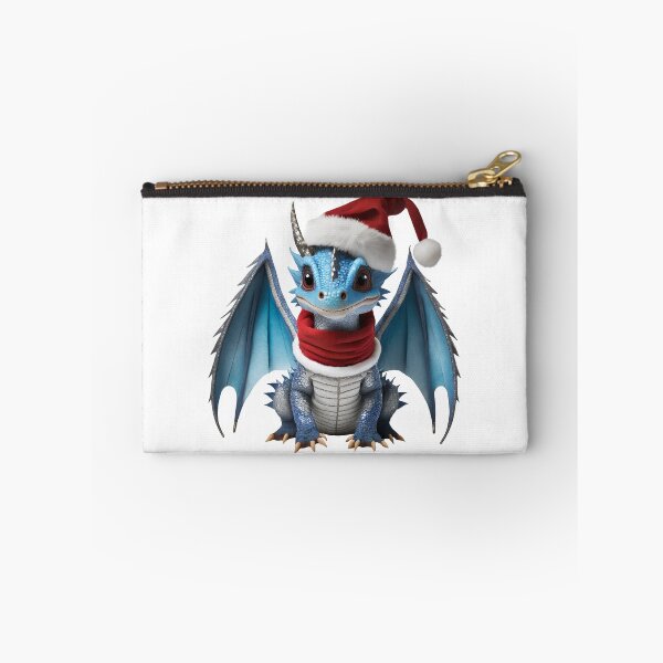 Item preview, Realistic Artwork of a Cute Blue Baby Dragon Wearing a Red Festive Christmas Hat and Scarf designed and sold by CuteopiaGallery.