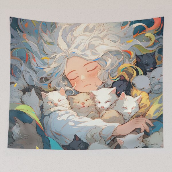 Aperçu de l'œuvre Serene Slumber Cat Nap Anime Fille et chatons créée et vendue par bubblegoth.