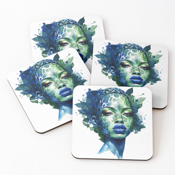 Item preview, Afro-Chic Radiance: A Powerful Portrait of an African Goddess in Blue and Green Pop Art Fashion designed and sold by MosquitoDesign1.