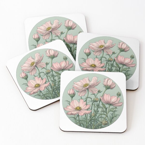Item preview, Watercolour Art Nouveau Inspired Pink Cosmos Flower Round Design designed and sold by DarlaEdnaFleur.