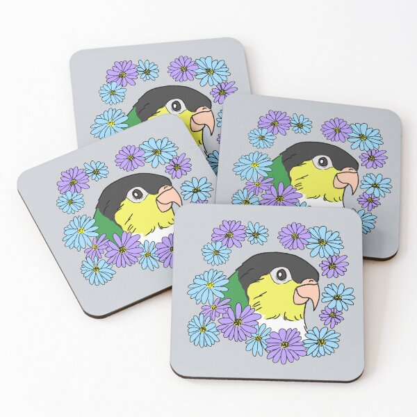 Item preview, black headed Caique parrot and pastel colour daisies designed and sold by okamechan.