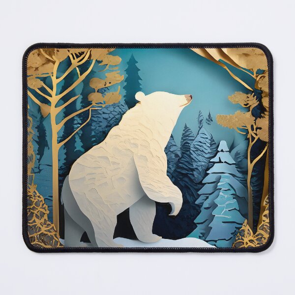 Item preview, Polar Bear, Gold, Layered Paper, Paper Cut, Trees, Cabin, Forest, Blue, Dark Blue, Winter, Snow designed and sold by Golden-Feathers.