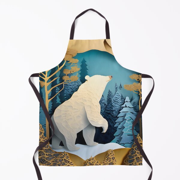 Item preview, Polar Bear, Gold, Layered Paper, Paper Cut, Trees, Cabin, Forest, Blue, Dark Blue, Winter, Snow designed and sold by Golden-Feathers.