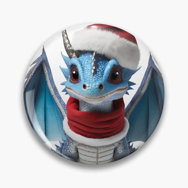 Item preview, Realistic Artwork of a Cute Blue Baby Dragon Wearing a Red Festive Christmas Hat and Scarf designed and sold by CuteopiaGallery.
