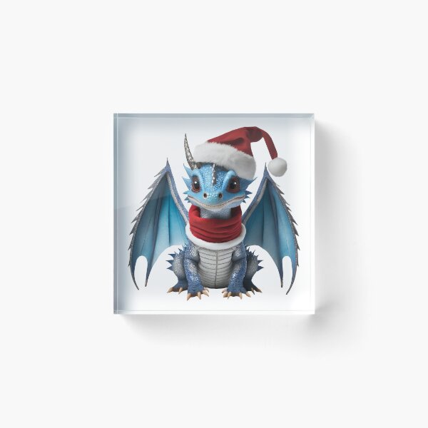 Item preview, Realistic Artwork of a Cute Blue Baby Dragon Wearing a Red Festive Christmas Hat and Scarf designed and sold by CuteopiaGallery.