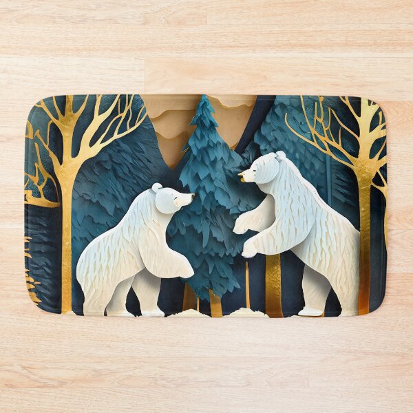 Item preview, Polar Bear, Gold, Layered Paper, Paper Cut, Trees, Cabin, Forest, Blue, Dark Blue, Winter, Snow designed and sold by Golden-Feathers.