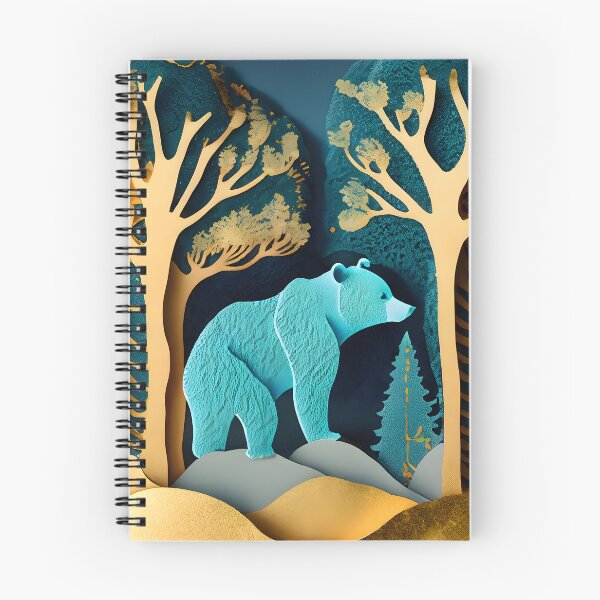 Item preview, Bear, Gold, Layered Paper, Paper Cut, Trees, Cabin, Forest, Blue, Dark Blue, Teal, Dark Teal, Green, Dark Green designed and sold by Golden-Feathers.