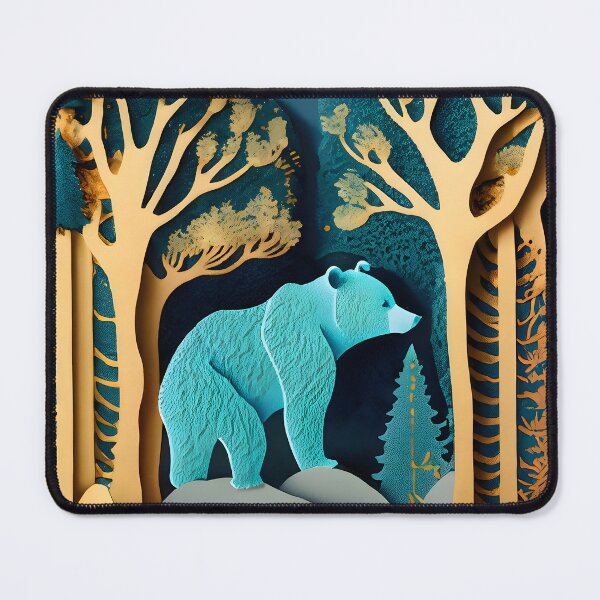Item preview, Bear, Gold, Layered Paper, Paper Cut, Trees, Cabin, Forest, Blue, Dark Blue, Teal, Dark Teal, Green, Dark Green designed and sold by Golden-Feathers.