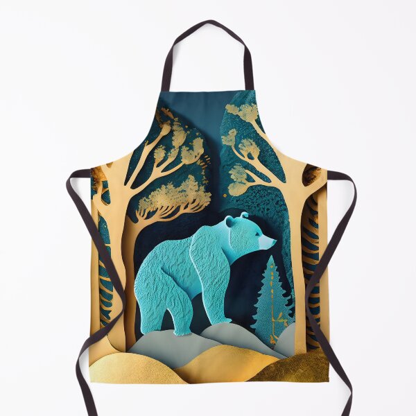 Item preview, Bear, Gold, Layered Paper, Paper Cut, Trees, Cabin, Forest, Blue, Dark Blue, Teal, Dark Teal, Green, Dark Green designed and sold by Golden-Feathers.