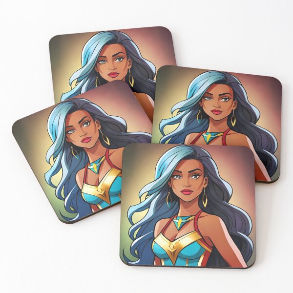 Item preview, Superhero Woman Blue Hair Inspirational Animation Comic Designs designed and sold by Melan Designs.