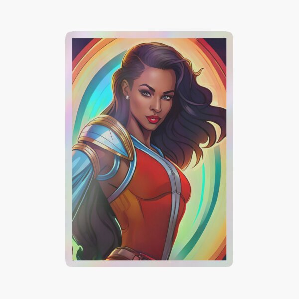 Superhero Woman Rainbow Portal Inspirational Animation Comic Designs Holographic Sticker