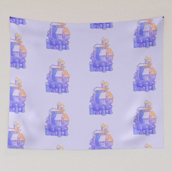 Item preview, Blue pastel colored castle, fantasy books, princess castle  designed and sold by rizdrawings.