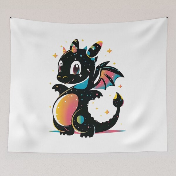 Item preview, Cute Magical Black Dragon Illustration designed and sold by DragonRealms.