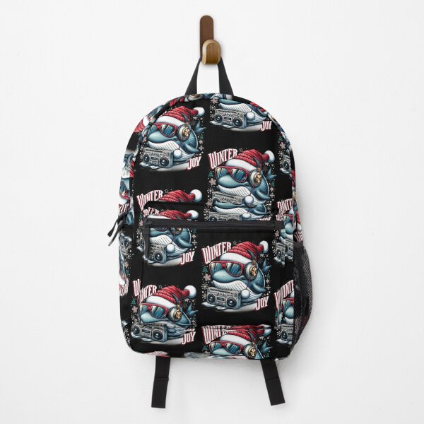 Item preview, A whale in Santa's hat with a boombox on skis designed and sold by ArtFeverShop.