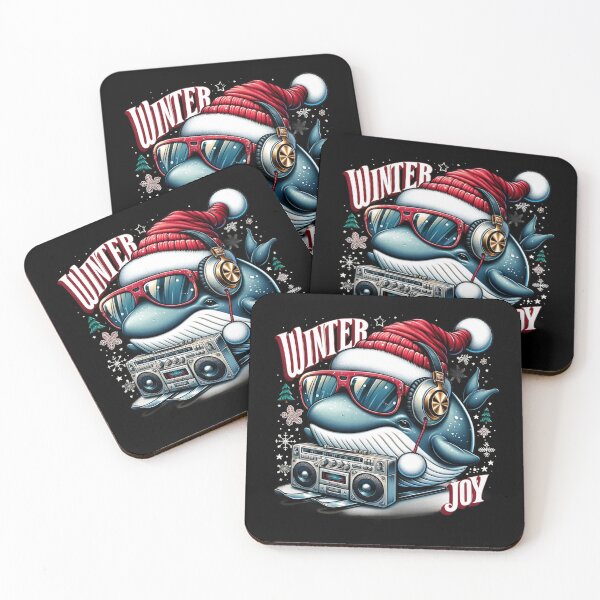 Item preview, A whale in Santa's hat with a boombox on skis designed and sold by ArtFeverShop.