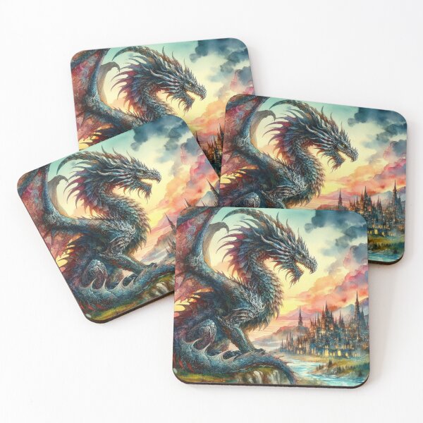 Item preview, Watercolor Dragon Overlooking City designed and sold by MysticStitchery.