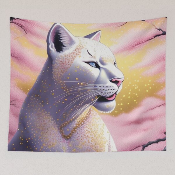 Item preview, White puma and cherry blossoms  designed and sold by Roxburylane.