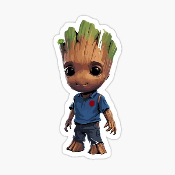  Baby Groot trägt ein dunkelblaues Schulpoloshirt Sticker