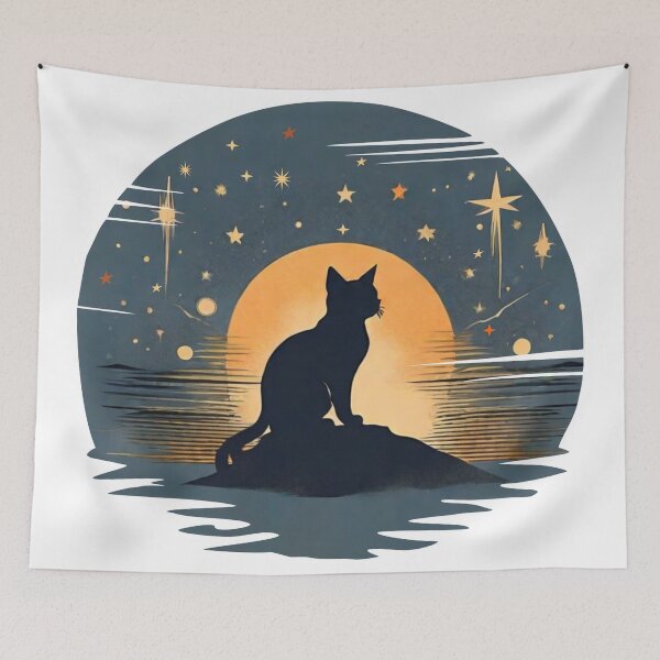 Item preview, A Cat watching the night, the stars and the sun setting designed and sold by Mahilis.
