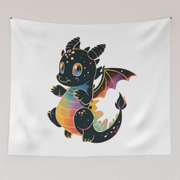 Item preview, Cute Magical Black Dragon Illustration designed and sold by DragonRealms.