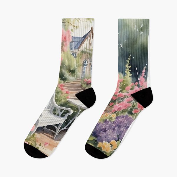 Item preview, Garden chair in backyard with flowers pathway to cottage house. designed and sold by Jayjaynaenae.