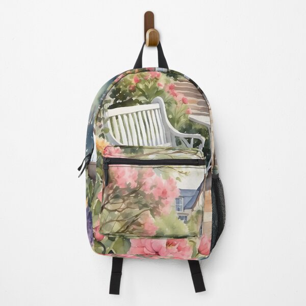 Item preview, Garden chair in backyard with flowers pathway to cottage house. designed and sold by Jayjaynaenae.