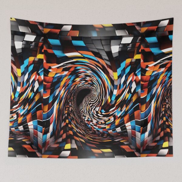 Item preview, 3d retro art distorted in color cubes in twisted tunnel waves designed and sold by Carlos Gudino.