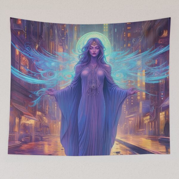 Item preview, Midnight Sorceress - Neon Magic Cityscape Art designed and sold by ThatsTheStyle.