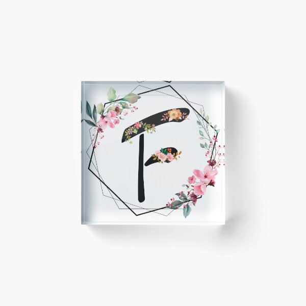 Item preview, F monogram flowers, watercolor designed and sold by OmikronStore.