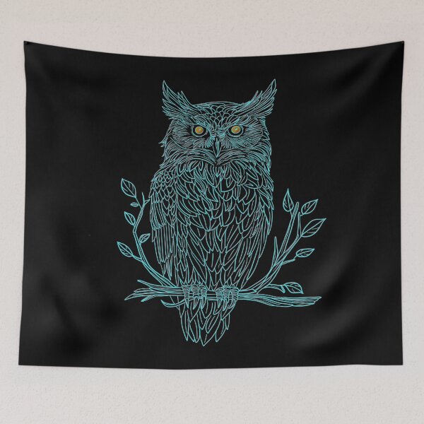 Item preview, Great Horned Owl drawing in blue designed and sold by DaveDanchuk.