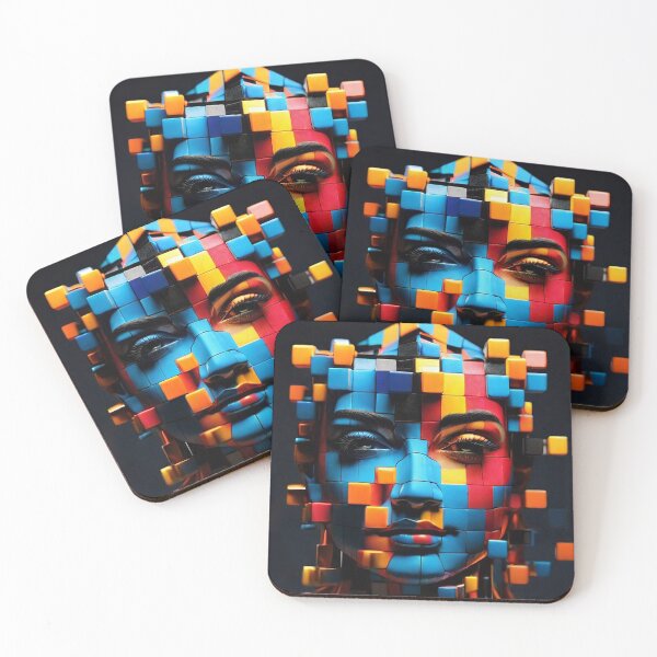 Item preview, art cubism 3d woman face in multiple colored cubes designed and sold by Carlos Gudino.
