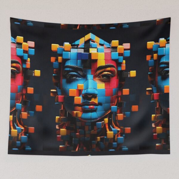 Item preview, art cubism 3d woman face in multiple colored cubes designed and sold by Carlos Gudino.