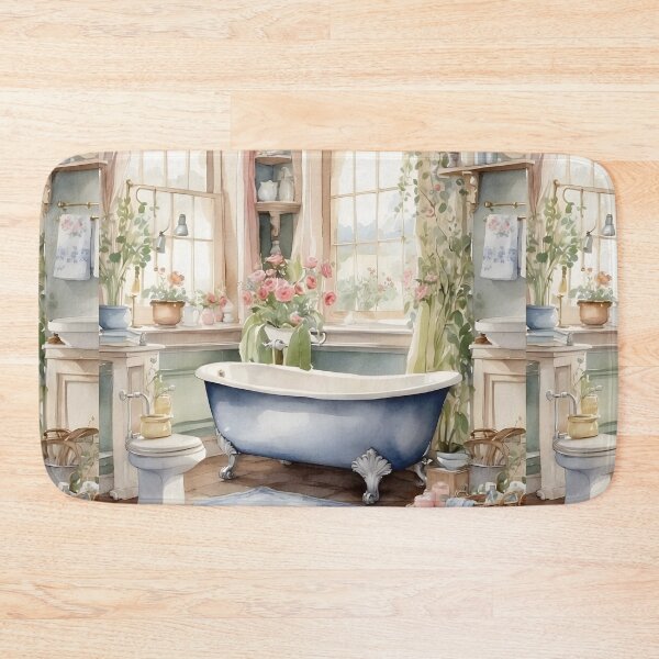 Aperçu de l'œuvre Baignoire vintage près de la fenêtre de style cottage anglais. créée et vendue par Jayjaynaenae.