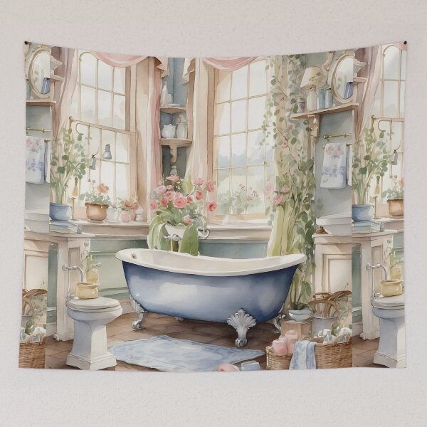 Aperçu de l'œuvre Baignoire vintage près de la fenêtre de style cottage anglais. créée et vendue par Jayjaynaenae.