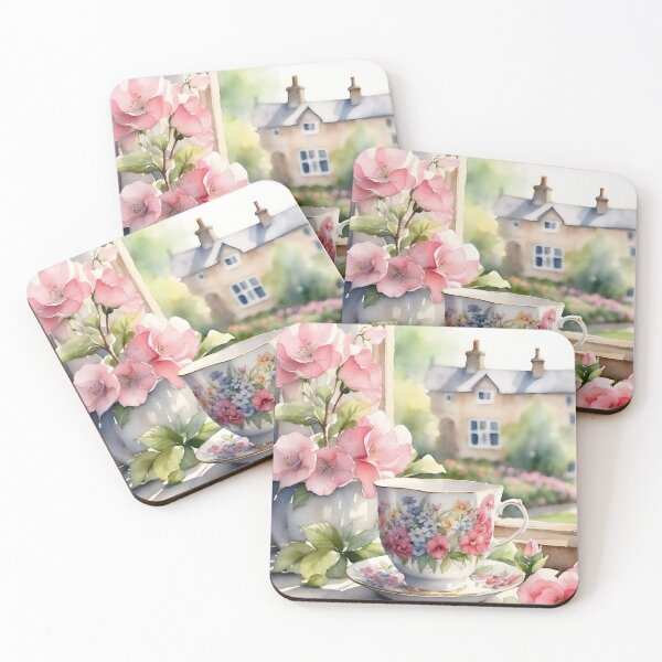 Item preview, English tea cup and pink flower pot on windowsill with sunlight. designed and sold by Jayjaynaenae.