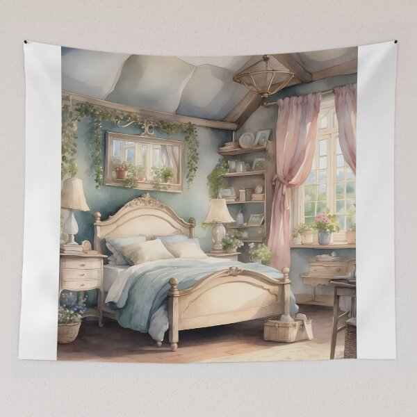 Item preview, Romance bedroom in English cottage house watercolor style designed and sold by Jayjaynaenae.