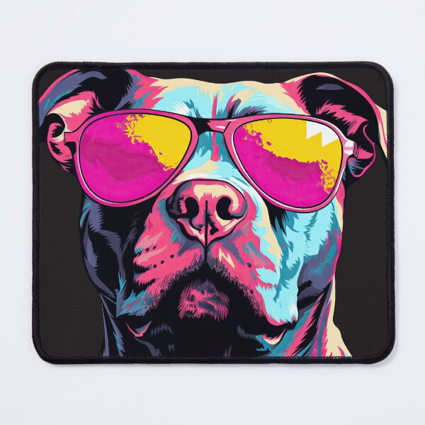 Item preview, Colorful Pitbull wearing sunglasses designed and sold by Hawk Lake Art.