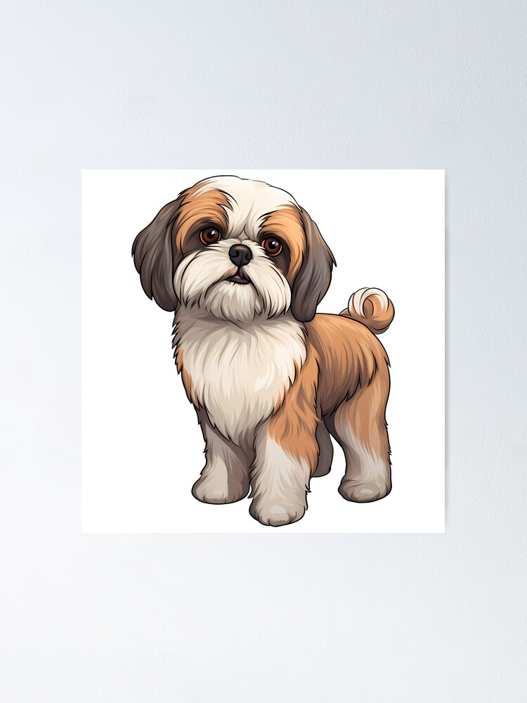 Gold Parti Shih Tzu Puppy Dog Drawing