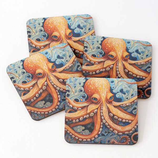 Item preview, Octopus in Orange designed and sold by Hawk Lake Art.