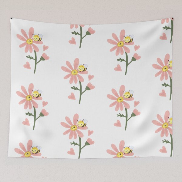 Item preview, Pollinator pink flower and bee designed and sold by DesignByRoseCo.