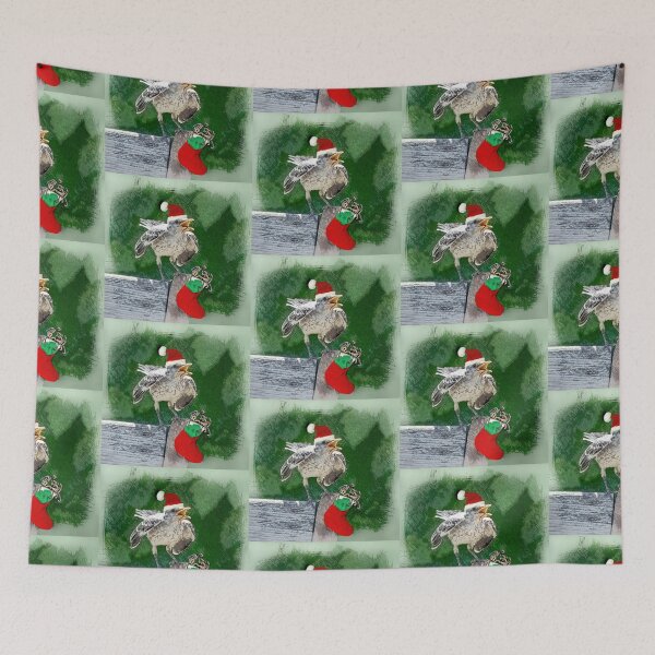 Item preview, Mockingbird Fledgling Celebrates His X-mas Stocking of Worms From Santa designed and sold by CarolM.