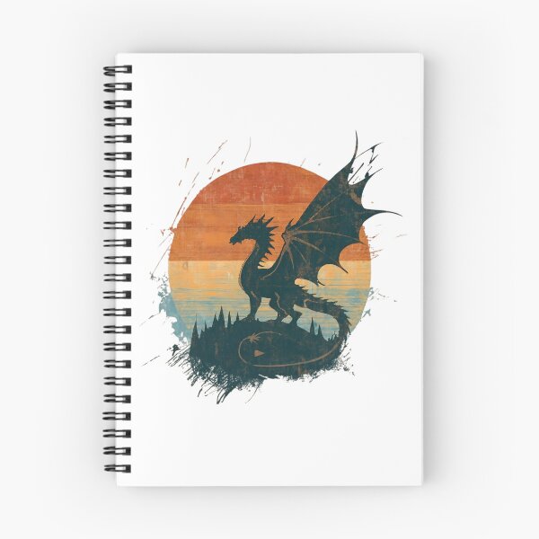 Item preview, Vintage Sunset Dragon Silhouette Illustration  designed and sold by DragonRealms.