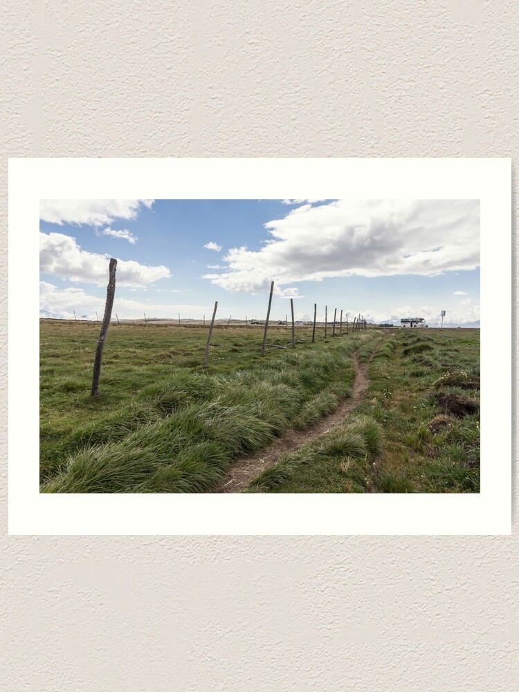 Alternate view of Farm field fence posts with dirt trail in grass, Ecuador Art Print
