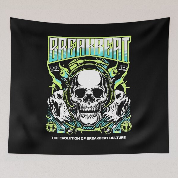 Artikelvorschau, BREAKBEAT – Evolution Skull (Lime/Teal) entworfen und verkauft von Discothreadz.