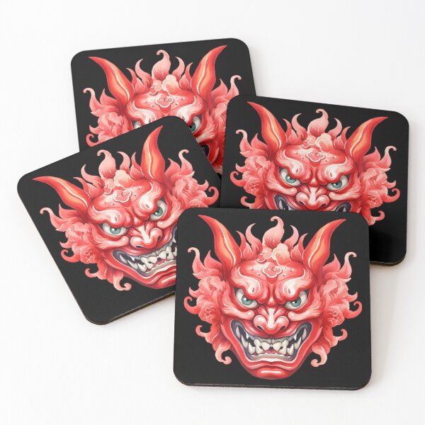 Item preview, Red Traditional Oni Mask Watercolor Painting | Japanese Demon Art designed and sold by Eh Plus Designs.